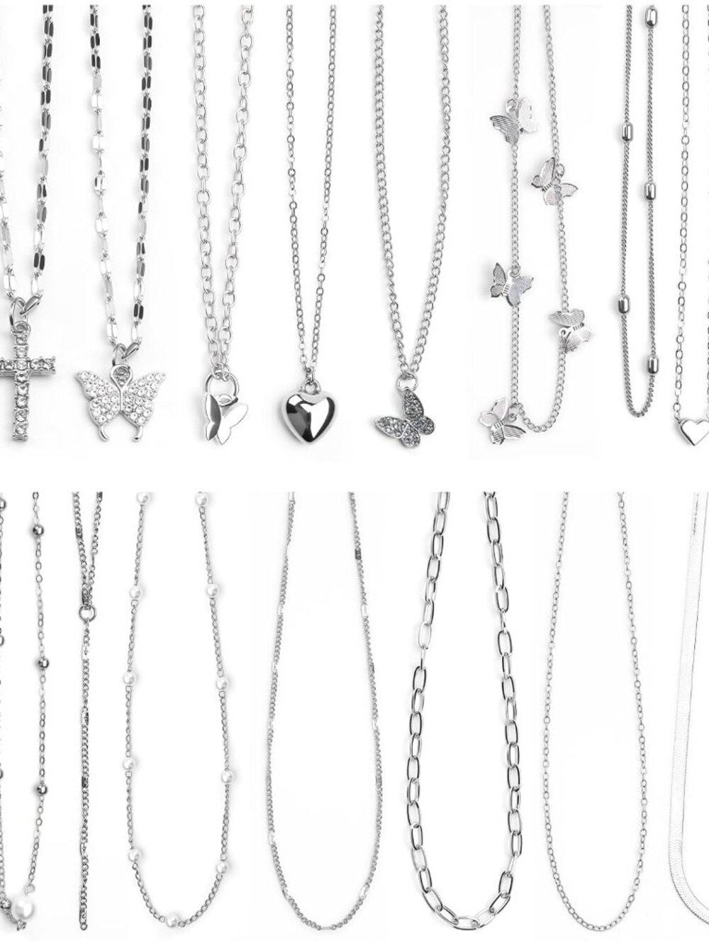 18 Pcs Y2K Necklace Set, Y2K Jewelry and Grunge Necklace Pack with Cross, Heart,